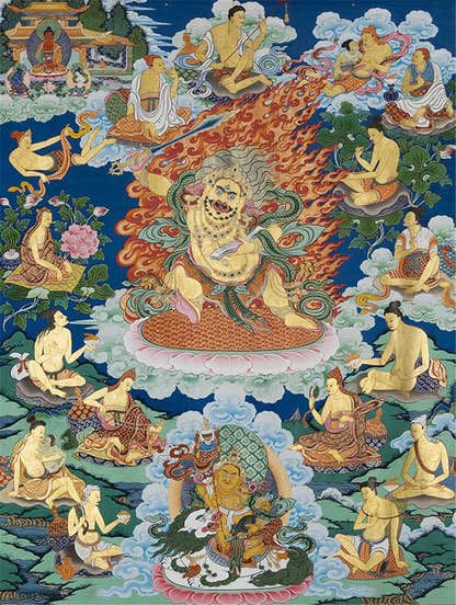 Black Manjusri - Tibetan thangka painting, front view