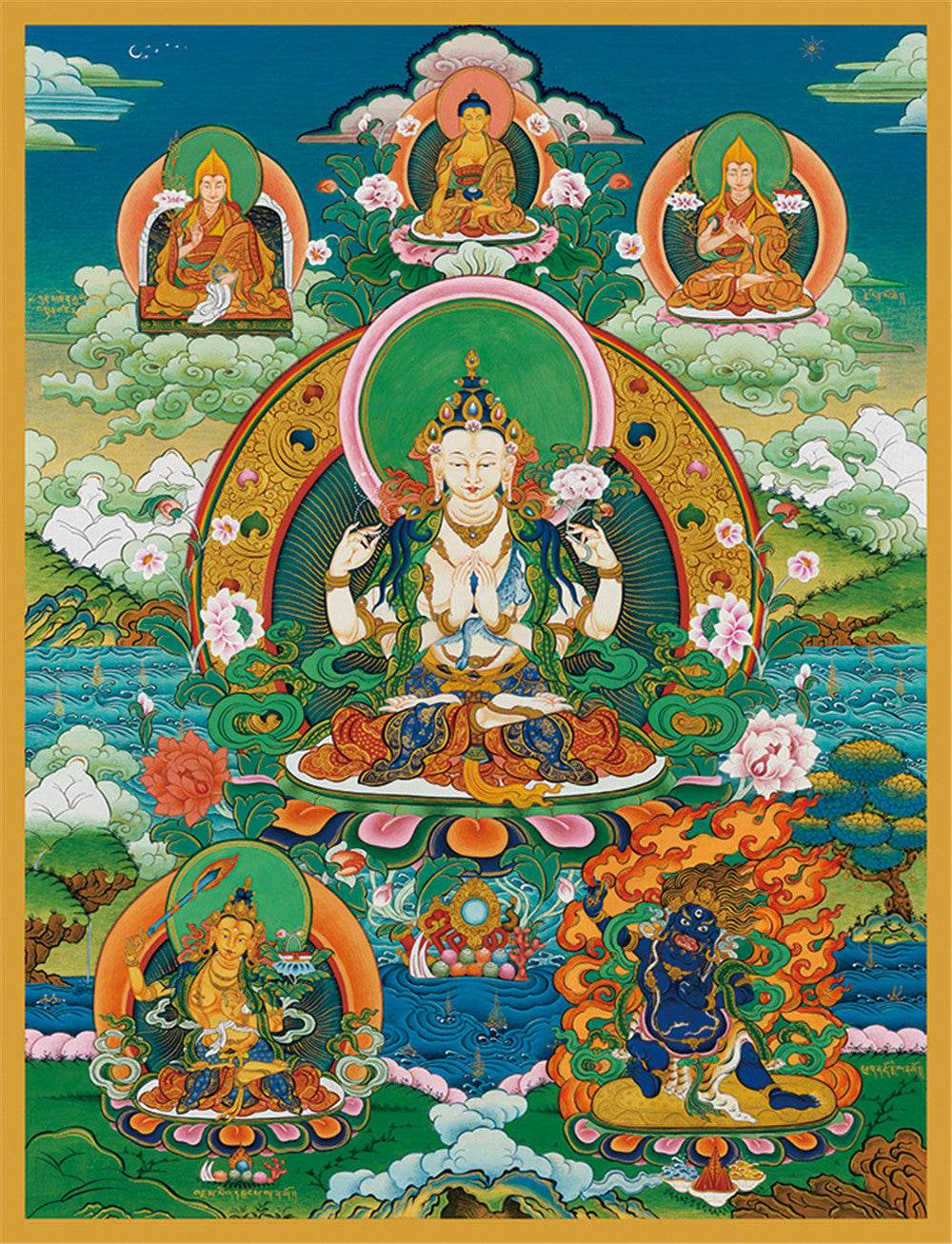 Chenrezig - Tibetan thangka painting, front view
