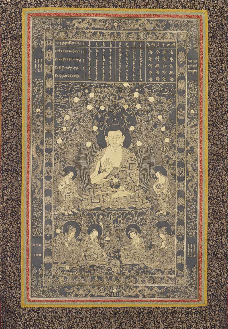 Shakyamunia Buddha Image - Tibetan thangka painting, front view