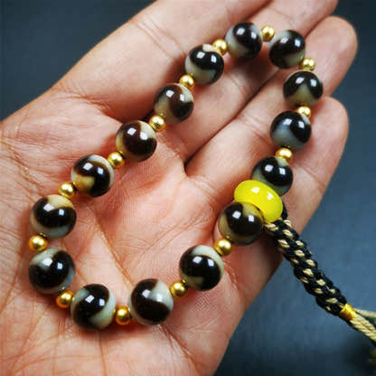 Tiger Tooth Dzi Bead Bracelet 0.4" / 8.7" - Tibetan Buddhist bead necklace, view 6