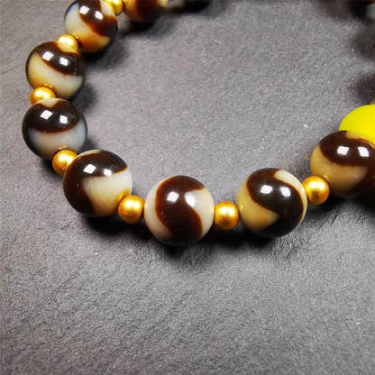 Tiger Tooth Dzi Bead Bracelet 0.4" / 8.7" - Tibetan Buddhist bead necklace, view 8