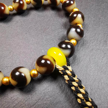 Tiger Tooth Dzi Bead Bracelet 0.4" / 8.7" - Tibetan Buddhist bead necklace, view 9