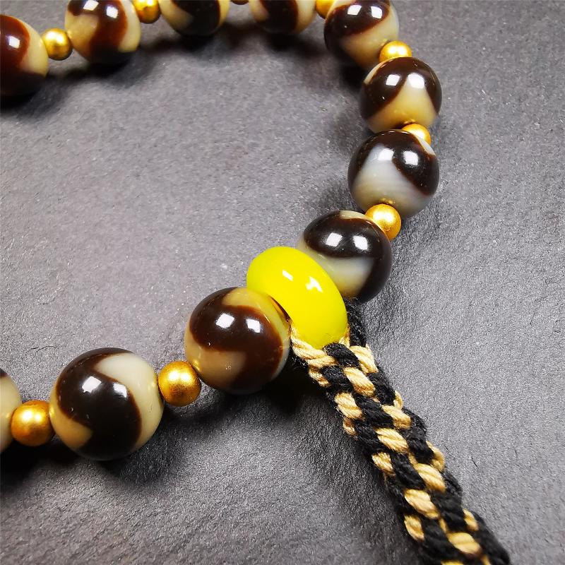 Tiger Tooth Dzi Bead Bracelet 0.4" / 8.7" - Tibetan Buddhist bead necklace, view 9