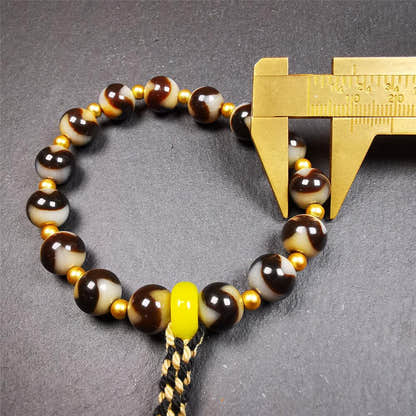 Tiger Tooth Dzi Bead Bracelet 0.4" / 8.7" - Tibetan Buddhist bead necklace, size reference