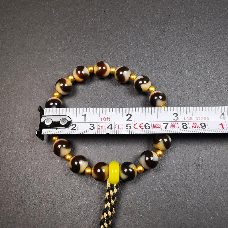 Tiger Tooth Dzi Bead Bracelet 0.4" / 8.7" - Tibetan Buddhist bead necklace, view 10
