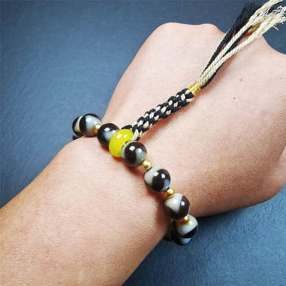 Tiger Tooth Dzi Bead Bracelet 0.4" / 8.7" - Tibetan Buddhist bead necklace, view 7