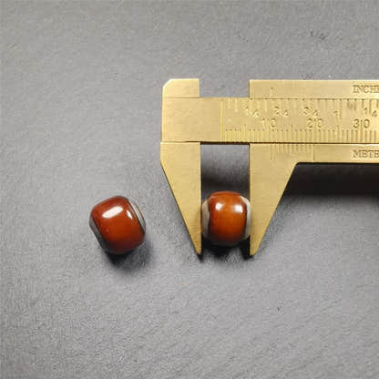 1 Pair of Yak Bone Beads 0.47" - Tibetan Buddhist art, size reference