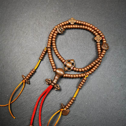 0.2" Copper Mala,18" - Tibetan Buddhist mala beads, front view