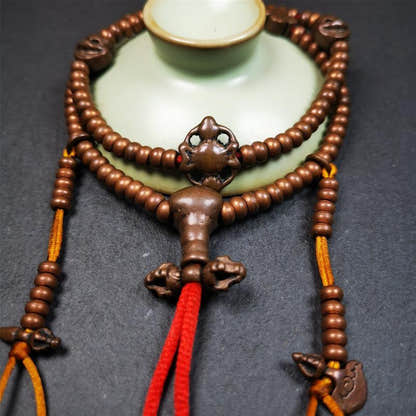 0.2" Copper Mala,18" - Tibetan Buddhist mala beads, view 6