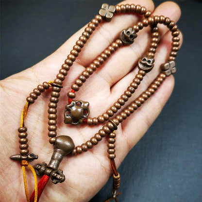 0.2" Copper Mala,18" - Tibetan Buddhist mala beads, view 7