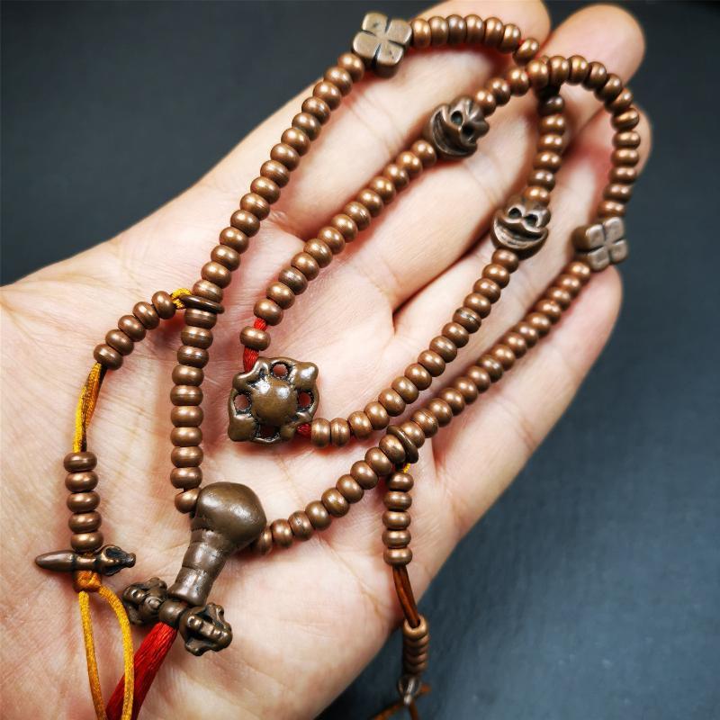 0.2" Copper Mala,18" - Tibetan Buddhist mala beads, view 7