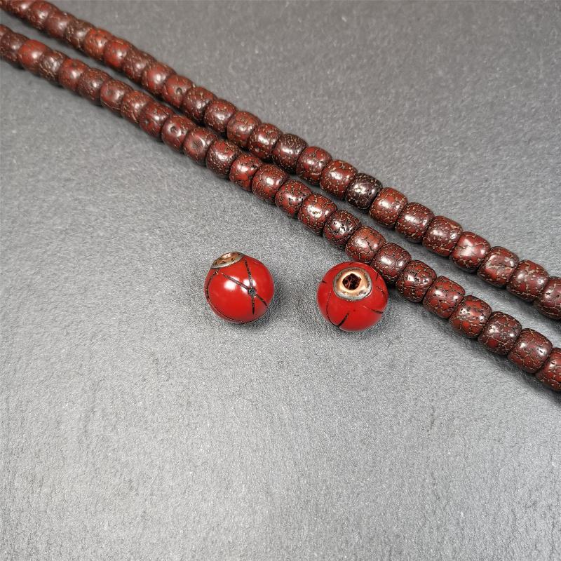 1 Pair of Tibetan Plastic Spacer Beads 0.6" - Tibetan Buddhist art, detailed view