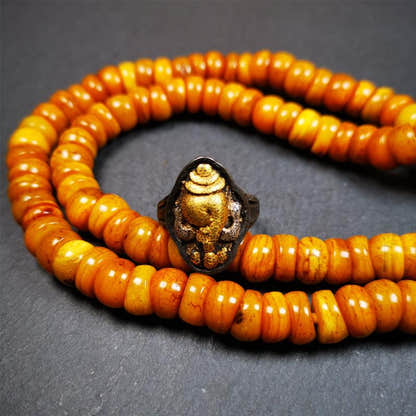 Gold Shankha Conch Ring 0.87" - Tibetan Buddhist art, detailed view