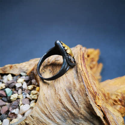 Gold Shankha Conch Ring 0.87" - Tibetan Buddhist art, view 6