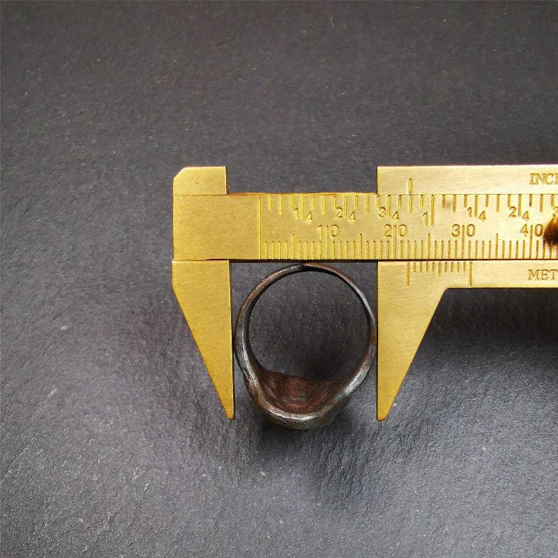 Gold Shankha Conch Ring 0.87" - Tibetan Buddhist art, size reference