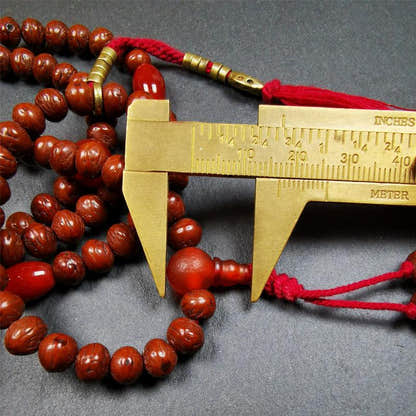 Old Indian Jujube Beads mala -30" - Tibetan Buddhist mala beads, size reference