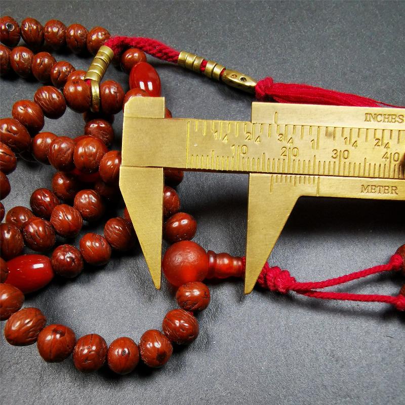 Old Indian Jujube Beads mala -30" - Tibetan Buddhist mala beads, size reference