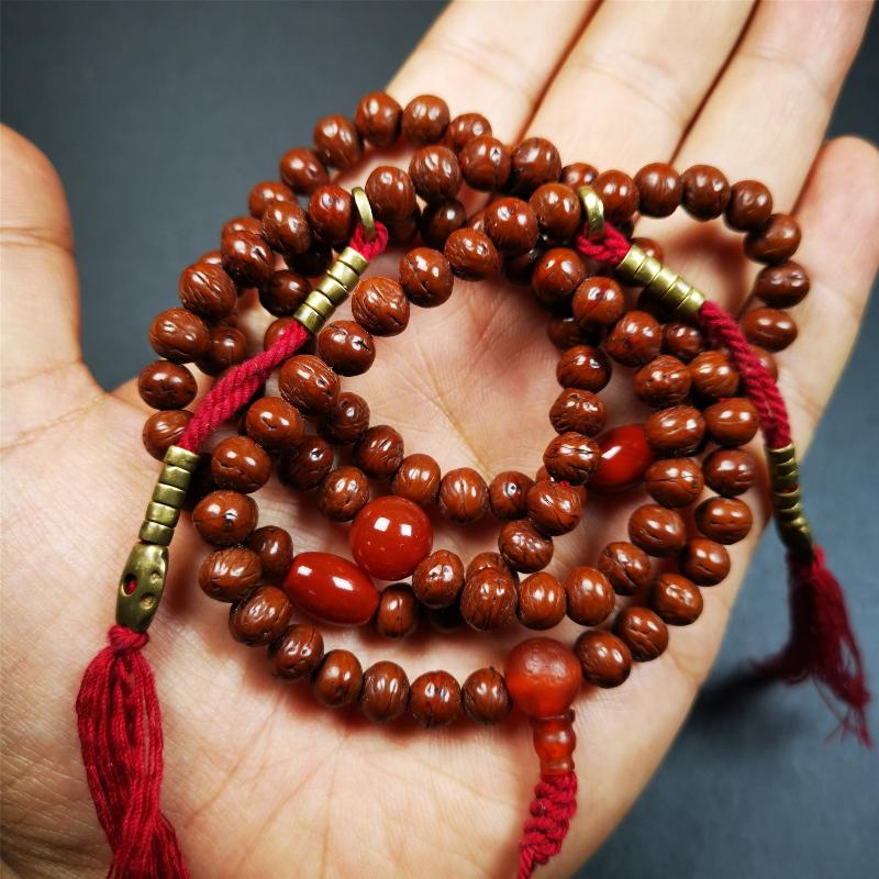 Old Indian Jujube Beads mala -30" - Tibetan Buddhist mala beads, view 5