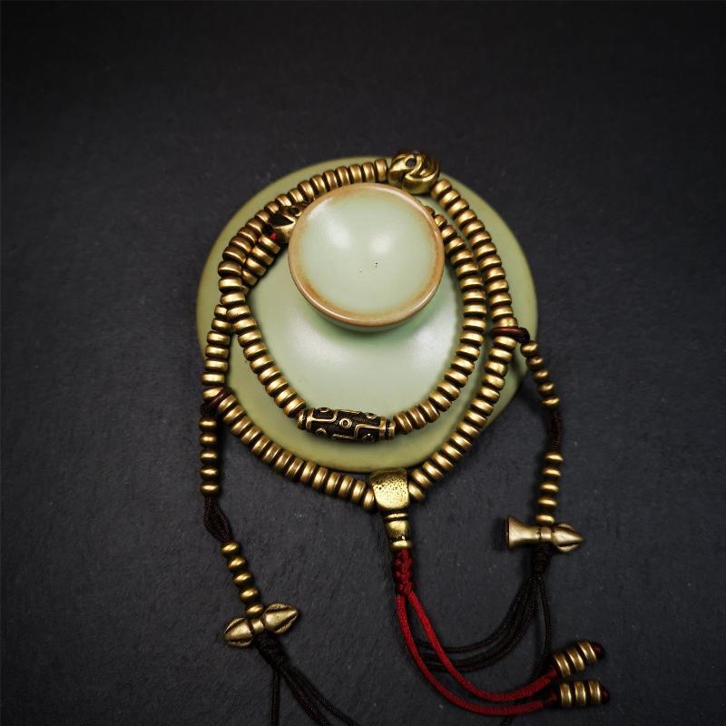 0.2" Lima Brass Mala,15" - Tibetan Buddhist mala beads, view 5