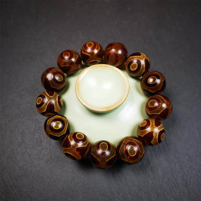 3 Eyes Dzi Bead Bracelet 0.63" - Tibetan dzi bead, view 4