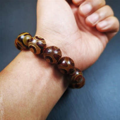3 Eyes Dzi Bead Bracelet 0.63" - Tibetan dzi bead, view 8
