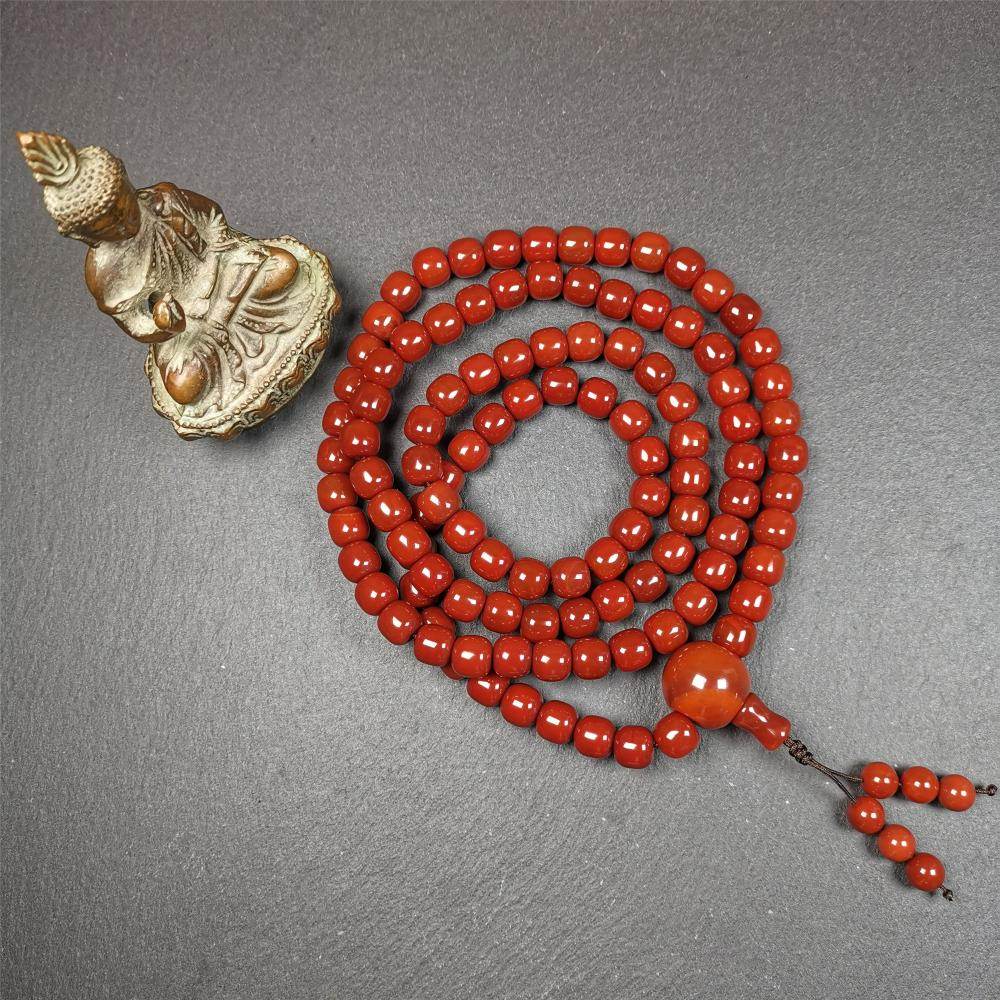 10mm Agate Mala,98cm - Tibetan Buddhist mala beads, detailed view