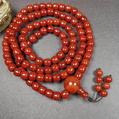 10mm Agate Mala,98cm - Tibetan Buddhist mala beads, close-up detail