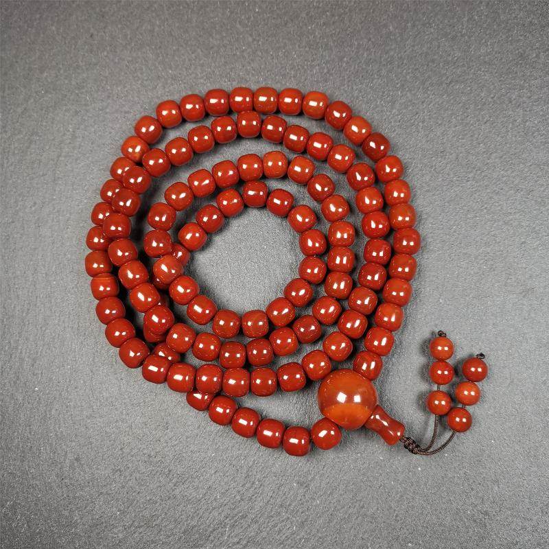 10mm Agate Mala,98cm - Tibetan Buddhist mala beads, front view