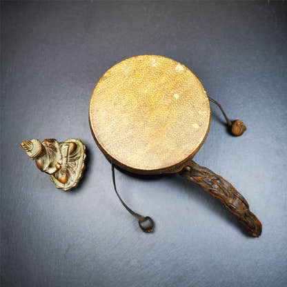 Chod Drum - Damaru 4.15" - Tibetan Buddhist art, close-up detail