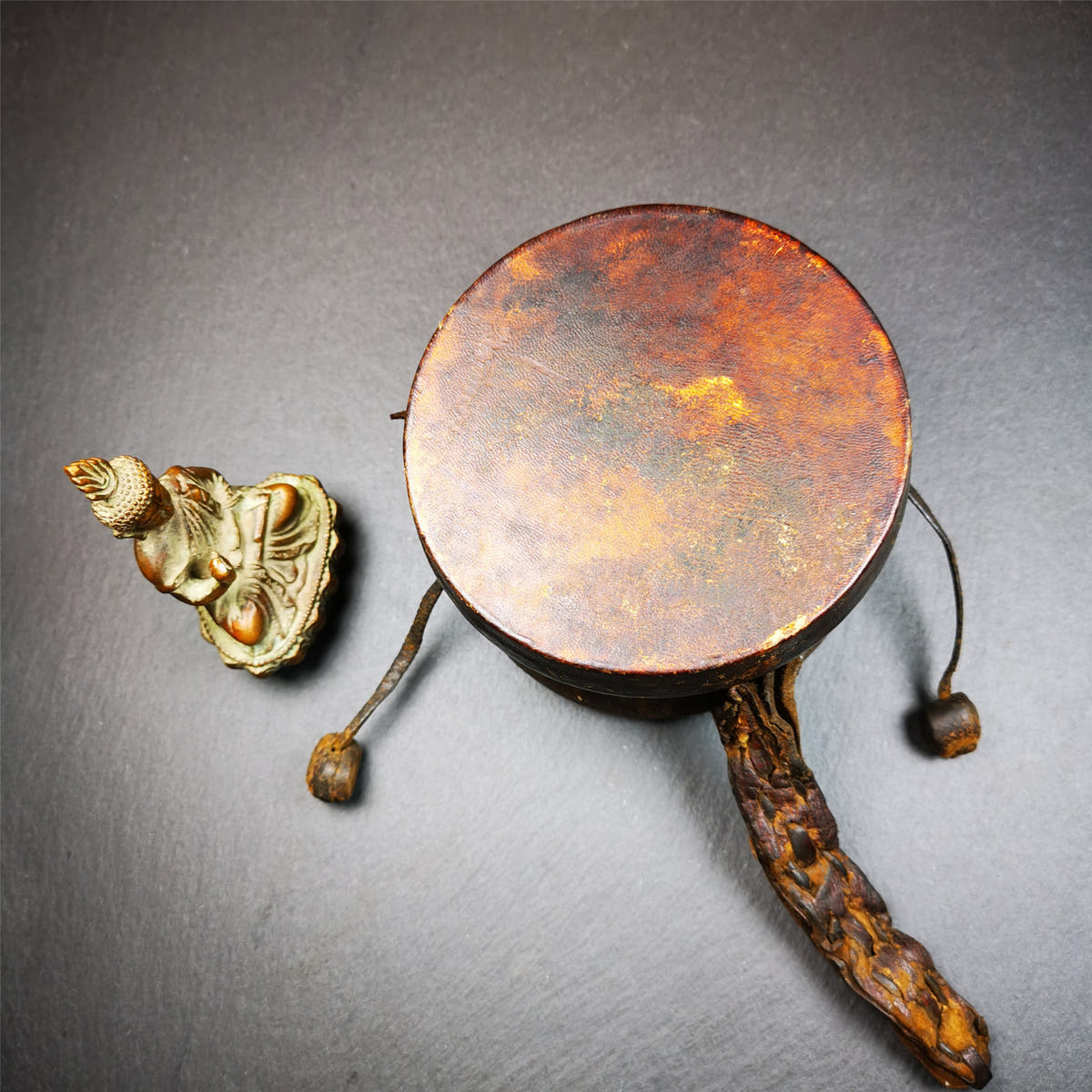Chod Drum - Damaru 4.15" - Tibetan Buddhist art, detailed view