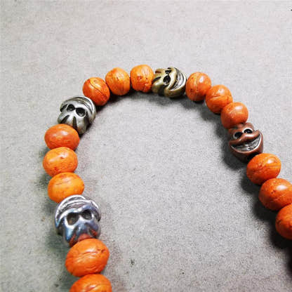 Skull Citipati Beads 0.47" - Tibetan Buddhist art, close-up detail