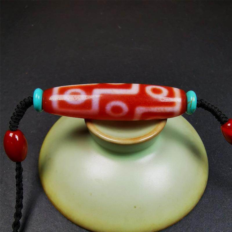 Fire Agate 9 Eyes Dzi Bead Necklace - Tibetan Buddhist bead necklace, view 4