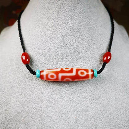 Fire Agate 9 Eyes Dzi Bead Necklace - Tibetan Buddhist bead necklace, view 6