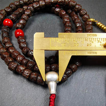 Old Rudraksha Mala 0.32" - Tibetan Buddhist mala beads, size reference
