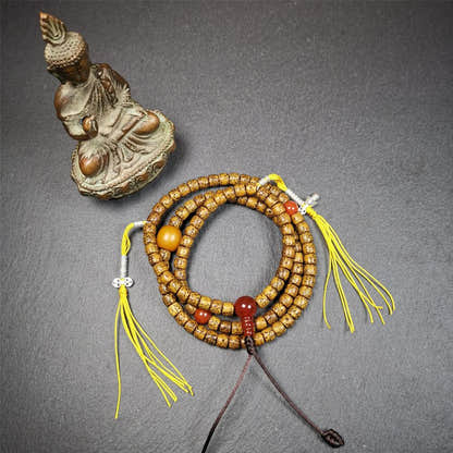 Old Lotus Seed Mala 0.24" - Tibetan Buddhist mala beads, detailed view