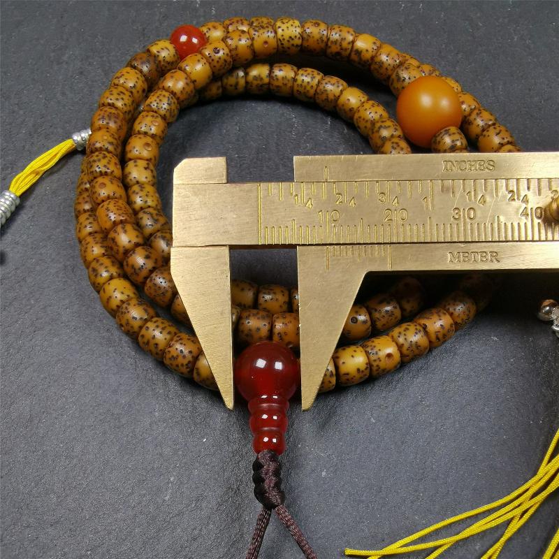 Old Lotus Seed Mala 0.24" - Tibetan Buddhist mala beads, size reference