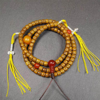 Old Lotus Seed Mala 0.24" - Tibetan Buddhist mala beads, front view
