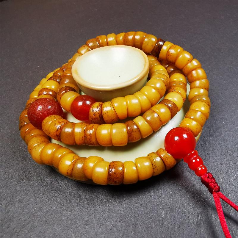 Bevel Cut Yak Bone Mala 0.32" - Tibetan Buddhist mala beads, view 6