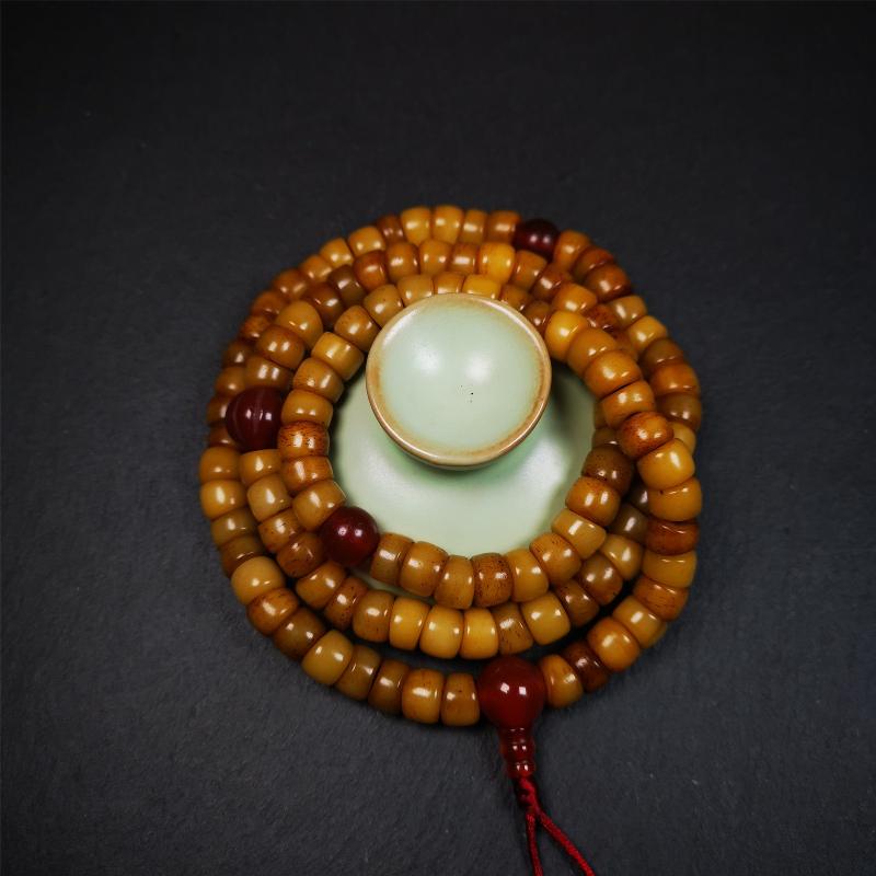 Bevel cut Yak Bone Mala 0.35" - Tibetan Buddhist mala beads, view 7