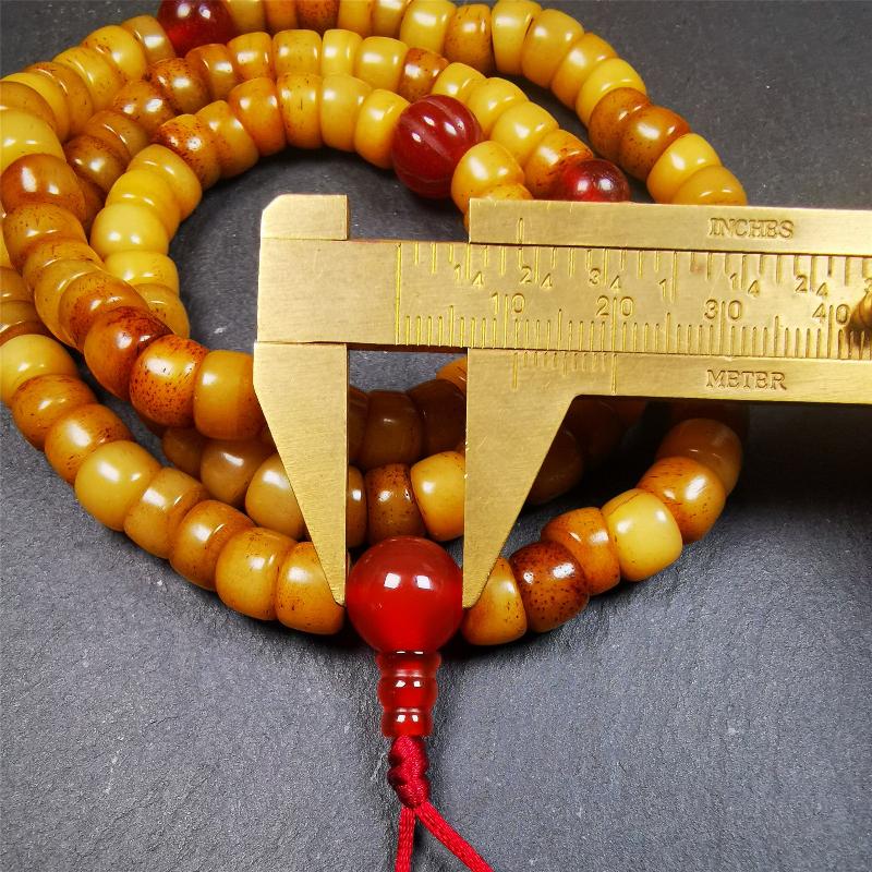 Bevel cut Yak Bone Mala 0.35" - Tibetan Buddhist mala beads, size reference