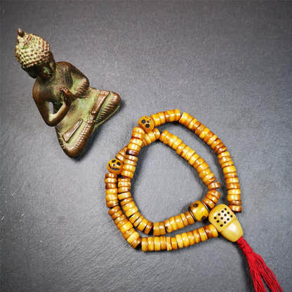 Yak Bone Mala 0.35" - Tibetan Buddhist mala beads, detailed view