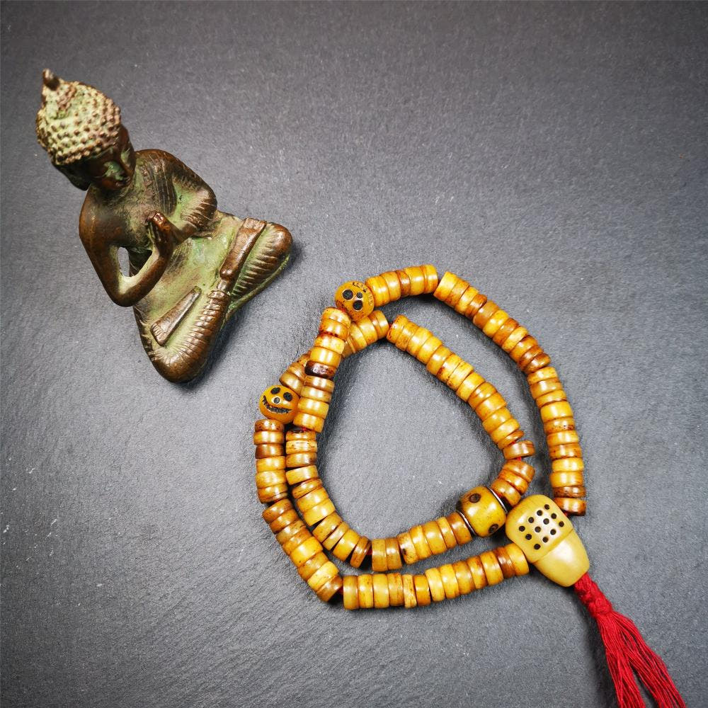 Yak Bone Mala 0.35" - Tibetan Buddhist mala beads, detailed view