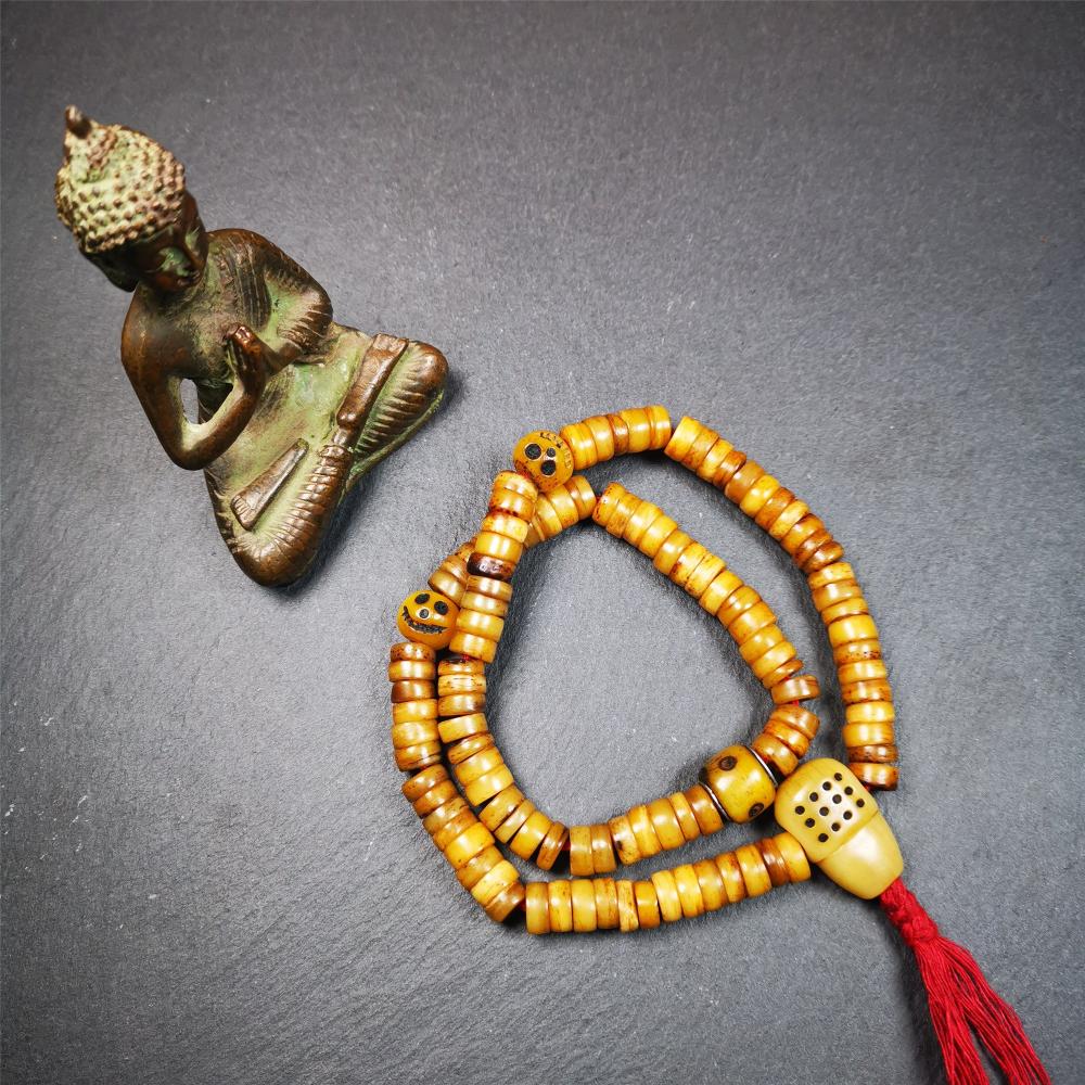 Yak Bone Mala 0.35" - Tibetan Buddhist mala beads, detailed view