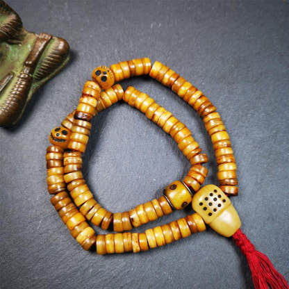 Yak Bone Mala 0.35" - Tibetan Buddhist mala beads, front view