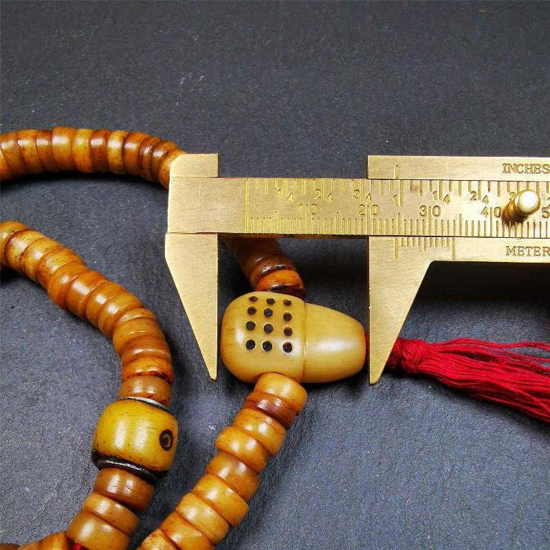 Yak Bone Mala 0.35" - Tibetan Buddhist mala beads, size reference