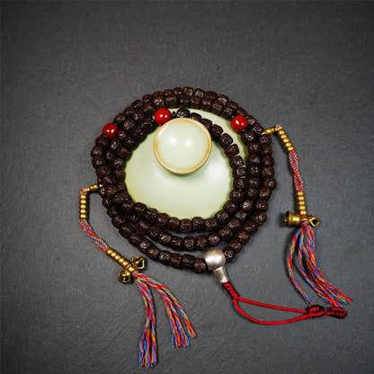 Old Rudraksha Mala 0.32" - Tibetan Buddhist mala beads, view 5