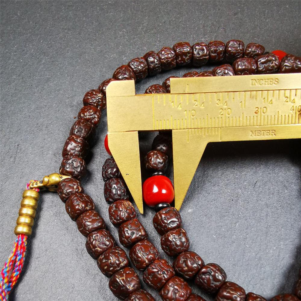 Old Rudraksha Mala 0.32" - Tibetan Buddhist mala beads, view 11
