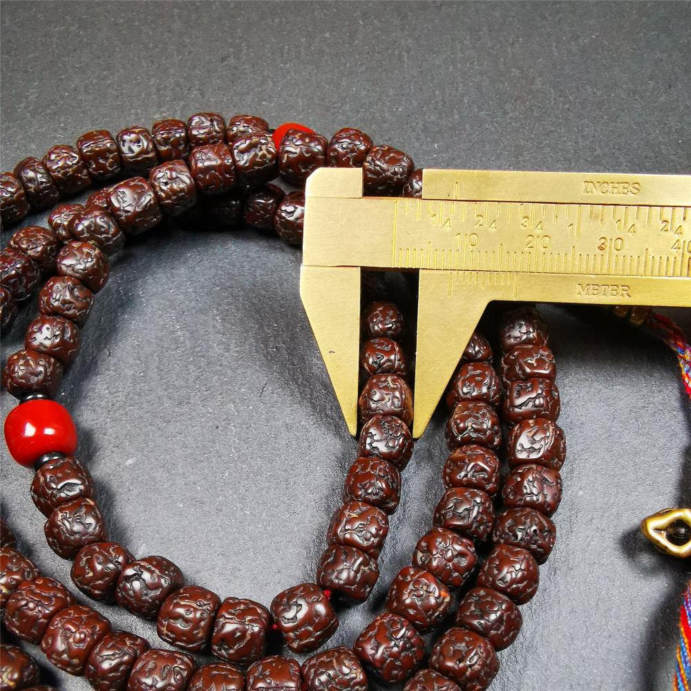 Old Rudraksha Mala 0.32" - Tibetan Buddhist mala beads, view 12