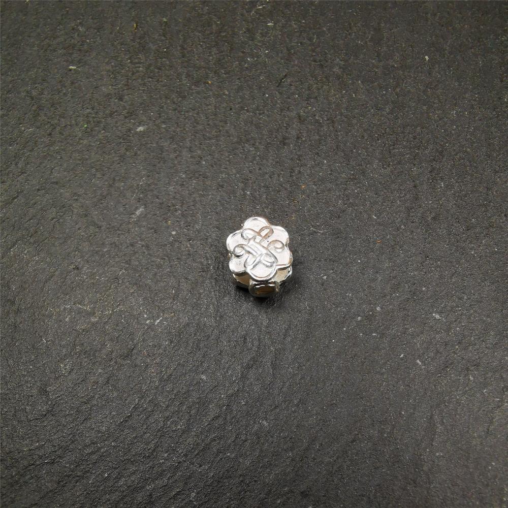 Sterling Silver Lucky Knot Bead,0.4" - Tibetan Buddhist art, view 12