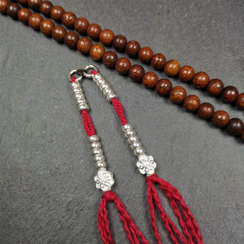 5mm Sterling Silver Prayer Bead Counters with Lucky Knot Pendant - Tibetan Buddhist art, view 4